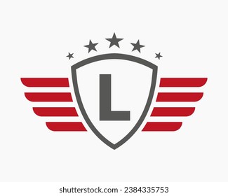 Initial Wing Logo On Letter L For Transportation Logo With Star Symbol