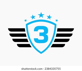 Initial-Wing-Logo auf Buchstabe 3 für Verkehrslogo mit Sternzeichen