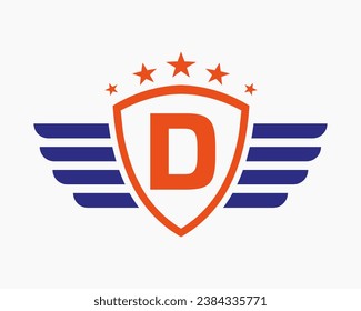 Logotipo De Ala Inicial En La Letra D Para El Logotipo De Transporte Con Símbolo De Estrella