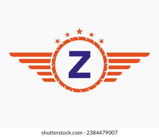 Initial Wing Logo On Letter Z For Transportation Logo With Star And Speed Symbol