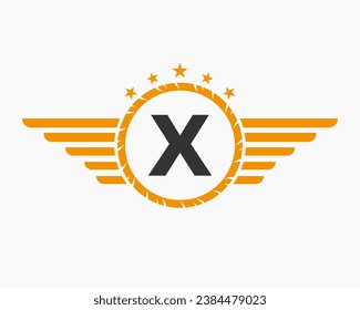 Initial Wing Logo On Letter X For Transportation Logo With Star And Speed Symbol