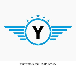 Initial Wing Logo On Letter Y For Transportation Logo With Star And Speed Symbol