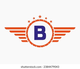 Logotipo De Ala Inicial En La Letra B Para El Logotipo De Transporte Con Símbolo De Estrella Y Velocidad