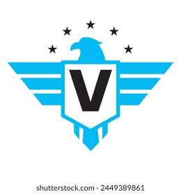 Initial Wing Logo On Letter V For Transportation Symbol	