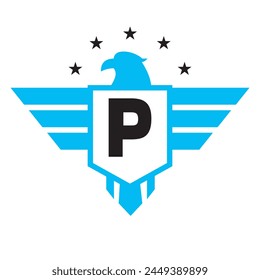 Initial Wing Logo On Letter P For Transportation Symbol	