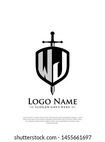 initial WJ letter with shield style logo template vector