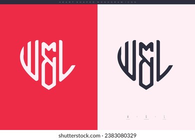letras WL iniciales con el logotipo de corazón rojo y amor monograma de icono plano