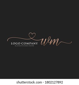 Initial WM beauty monogram and elegant logo design, handwriting logo of initial signature, wedding, fashion, floral and botanical with creative template.