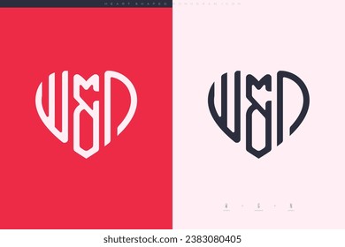 initial WN letters with red heart and love logo flat icon monogram concept