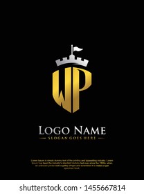initial WP letter with shield style logo template vector