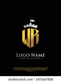 initial WR letter with shield style logo template vector
