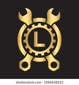 Initial Wrench Logo Combine With Letter L Vector Template