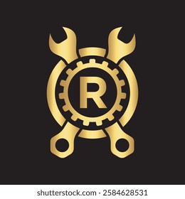 Initial Wrench Logo Combine With Letter R Vector Template