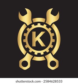 Initial Wrench Logo Combine With Letter K Vector Template