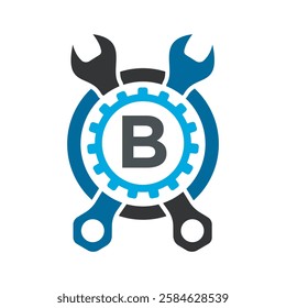 Initial Wrench Logo Combine With Letter B Vector Template