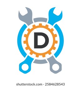 Initial Wrench Logo Combine With Letter D Vector Template