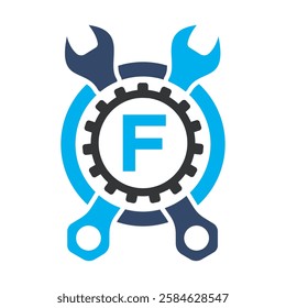 Initial Wrench Logo Combine With Letter F Vector Template