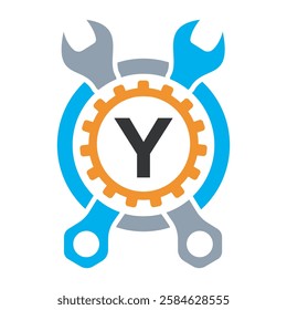 Initial Wrench Logo Combine With Letter Y Vector Template