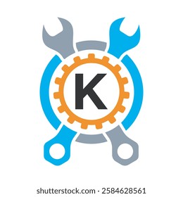 Initial Wrench Logo Combine With Letter K Vector Template