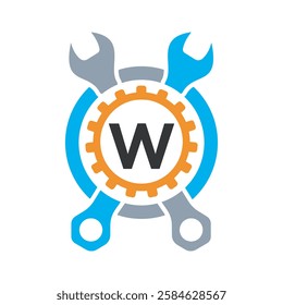 Initial Wrench Logo Combine With Letter W Vector Template