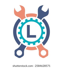 Initial Wrench Logo Combine With Letter L Vector Template