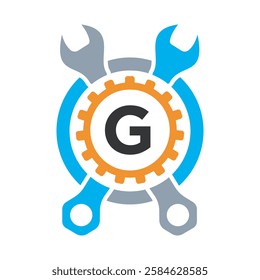 Initial Wrench Logo Combine With Letter G Vector Template