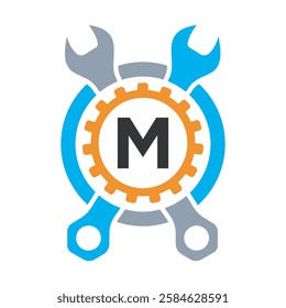 Initial Wrench Logo Combine With Letter M Vector Template