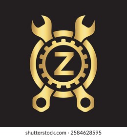 Initial Wrench Logo Combine With Letter Z Vector Template