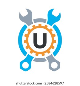 Initial Wrench Logo Combine With Letter U Vector Template