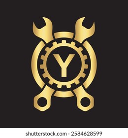 Initial Wrench Logo Combine With Letter Y Vector Template