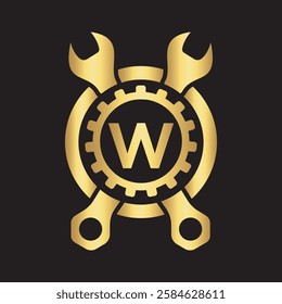 Initial Wrench Logo Combine With Letter W Vector Template