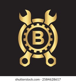 Initial Wrench Logo Combine With Letter B Vector Template