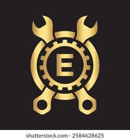 Initial Wrench Logo Combine With Letter E Vector Template