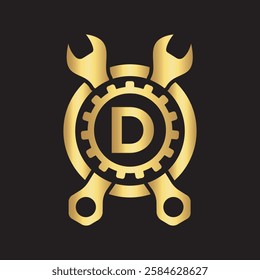 Initial Wrench Logo Combine With Letter D Vector Template