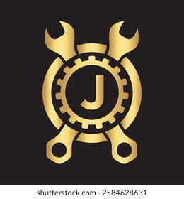 Initial Wrench Logo Combine With Letter J Vector Template