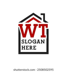 Initial WT house logo for Roofing. Letter WT Real Estate Logo