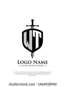 initial WT letter with shield style logo template vector