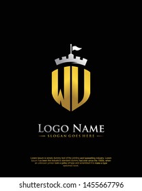initial WU letter with shield style logo template vector