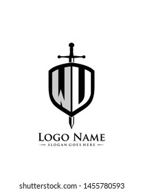 initial WU letter with shield style logo template vector