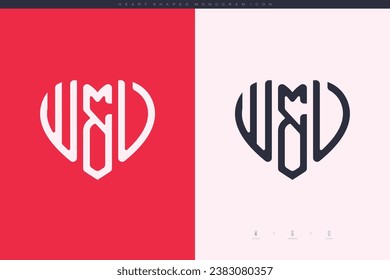initial WU letters with red heart and love logo flat icon monogram concept