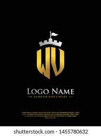 initial WV letter with shield style logo template vector