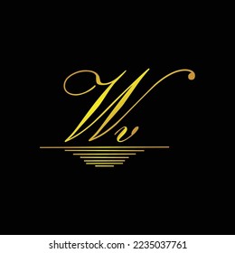 Initial WV logo signature elegant gold element