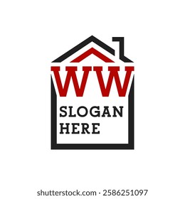 Initial WW house logo for Roofing. Letter WW Real Estate Logo