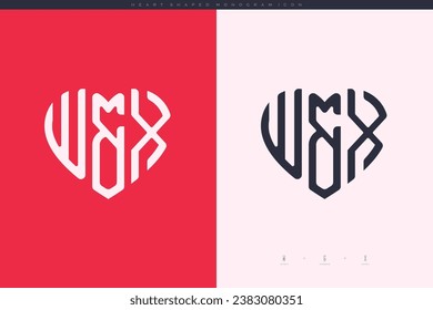 letras WX iniciales con el corazón rojo y el amor logotipo de icono plano concepto de monograma
