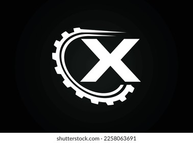 Initial X alphabet with a gear. Gear engineer logo design. Logo for automotive, mechanical, technology, setting, repair business, and company identity