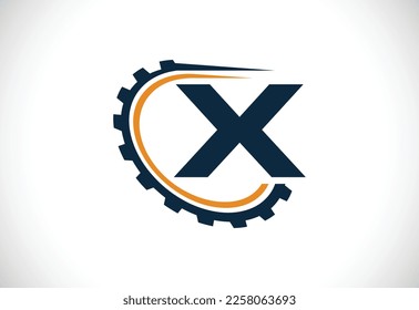 Initial X alphabet with a gear. Gear engineer logo design. Logo for automotive, mechanical, technology, setting, repair business, and company identity