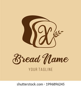 Initial X Bread Bakery Cafe Restaurant Modern Simple Logo Concept with wheat grain and bread icon. Pastry Kitchen Logo Idea