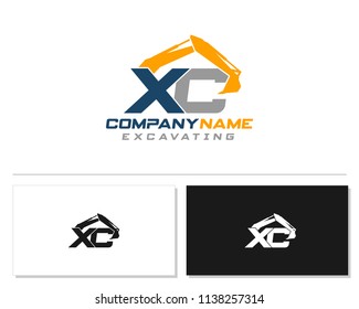 Initial X C excavator logo concept vector with arm excavator template vector.