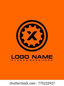 Initial X circle gear logo template vector
