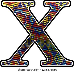 initial x with colorful dots abstract design with mexican huichol art style 